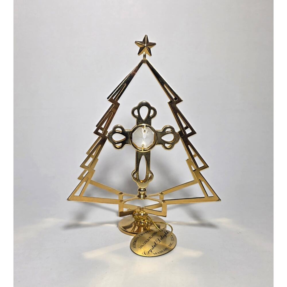 Austrian Crystal Delight 24 K Gold Plated Cross Christmas Tree Standing Decor